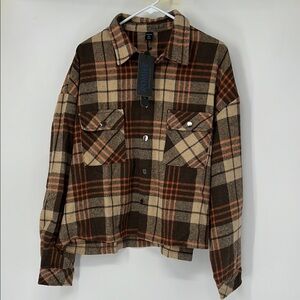 Romwe NWT men’s boxy plaid flannel jacket medium